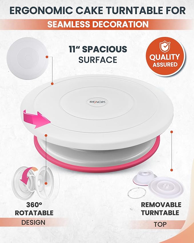 RFAQK 700PCs Cake Decorating Kit with Baking Supplies - Cake Turntable for Decorating with Baking Pans, Leveler, 24 Numbered Piping Tips, 2 Spatulas, Fondant Tools, Video Course, Pattern Chart & More