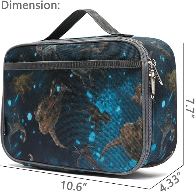 FlowFly Kids Lunch box Insulated Soft Bag Mini Cooler Back to School Thermal Meal Tote Kit for Girls, Boys, MyDinosaur