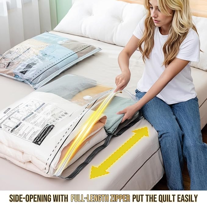TAILI Vacuum Storage Bags 4 Pack, LONG SIDE ZIP (2 Large+2 Jumbo), Multi-Size Vacuum Seal Bags for Clothing, Storage Bulky Beddings, Blankets and Clothes, Space Saver for Closet Organization