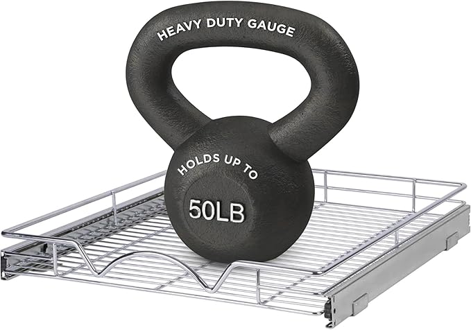 HOLDN’ STORAGE Pull Out Cabinet Organizer, Heavy Duty Caddy w/Lifetime Limited Warranty -11”W x 21”D - Requires At Least 12-1/4” Cabinet Opening, Steel Metal Cabinet Drawers Slide Out, Chrome
