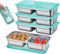 3 Pack Leakproof Stainless Steel Snack Containers with Secure Sealed Lids, Reusable 2 Compartment Bento Boxes for Lunch Prep, Travel, School & Office Stainless Steel Lunch Box