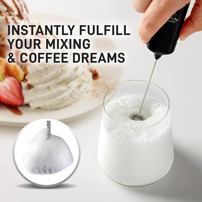 Mini & Mighty Milk Frother Wand – Powerful Handheld Coffee Frother, Battery Operated Drink Mixer – Compact Pocket Size – Detachable Whisk for Latte, Cappuccino, Matcha, Hot Chocolate – Black