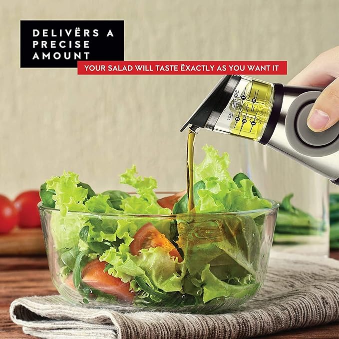 DWËLLZA KITCHEN Olive Oil Dispenser Bottle For Kitchen & Sprayer For Cooking - 2 In 1 Glass 17 Oz. Cooking Oil/Syrup Dispenser With Measurements & 6 Oz. Spray Bottle Set