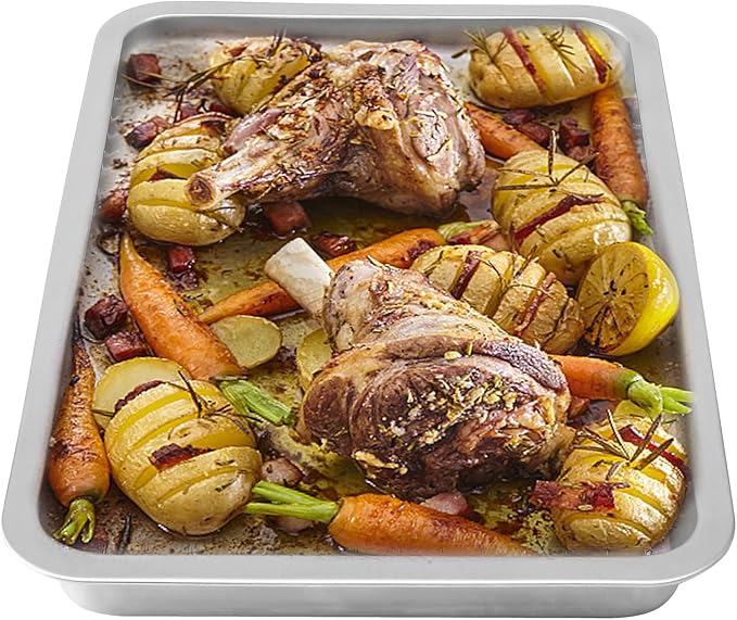 Grill Carry System, 6-Piece Stainless Steel Large Food Prep Tray, 16.5" x 11" Pan, Outdoor Grill with Cooling Rack for Vegetables, Fish, Meat, Great Grilling Gifts for Men