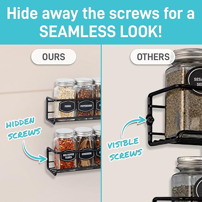 Spice Rack Wall Mounted 4 Tier – Space-Saving Kitchen Spice Organizer for Seasonings – Screw or Adhesive Hanging – Wall Mount Hanging Spice Rack for Wall, Cabinet, Pantry Door 2.5x 2.5x11.5 in