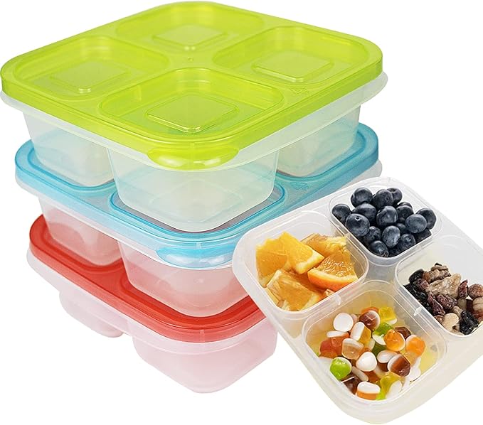 Finorder 3 Pack 4-Compartment Food Snack Containers For Kids Adults, Reusalble Lunchable Containers for School Office Picnic, Meal Prep Container Bento Box, Bright Color