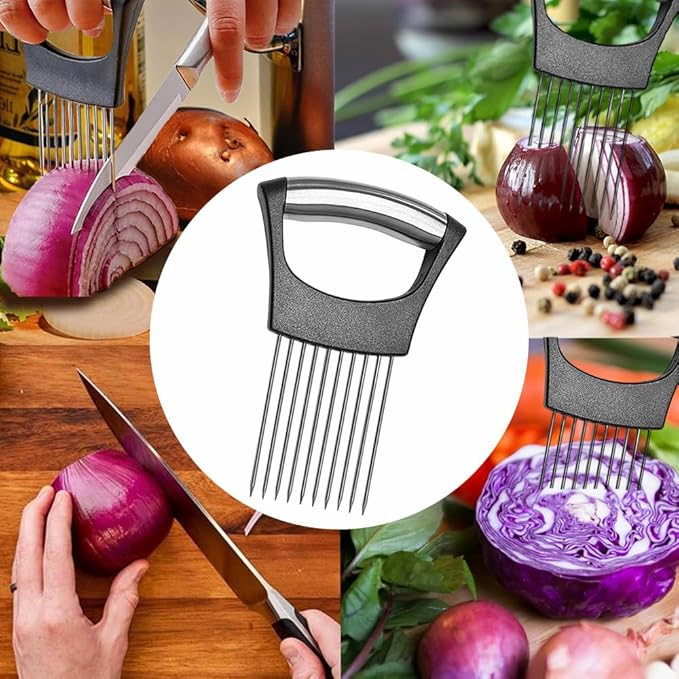 Stainless Steel Onion Holder for Slicing ，Meat Tenderizer，Fruits Vegetable Onion Cutter for Slicing and Storage of Avocados Lemon Potato Tomato and Other Meat Stalking Fork
