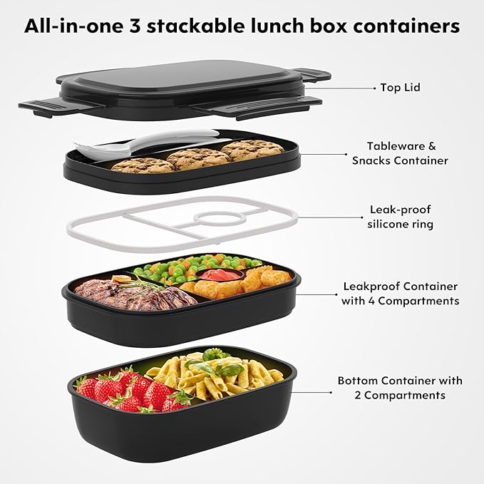 Bento Box Adult, Lunch Box Containers for Men Women with 8 Compartments, Lunch Containers with Utensils, 51 OZ/1900ML, Microwave & Dishwasher Safe