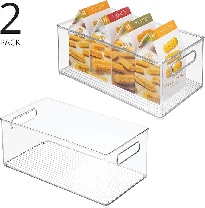 mDesign Deep Plastic Kitchen Storage Organizer Container Bin for Pantry, Cabinet, Cupboard, Shelves, Fridge, or Freezer - Holds Dry Goods, Sauces, Condiments, Drinks, 2 Pack, Clear