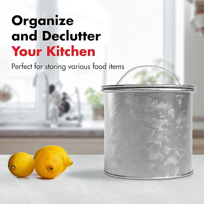Amici Home Newport Galvanized Metal Canister | Dry Food Storage Container - 56 Ounce Capacity | Farmhouse Décor | Rustic Metal Canister for Kitchen Countertop (Silver)