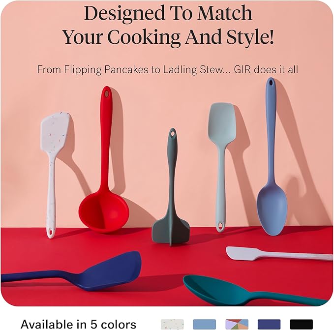 GIR: Get It Right 5 Piece Silicone Ultimate Kitchen Utensils Set - Ladle, Spatula, Flip, Spoon & Spoonula - Non-Toxic Cooking Utensils for Nonstick Cookware, Cooking and Baking - Mediterranean