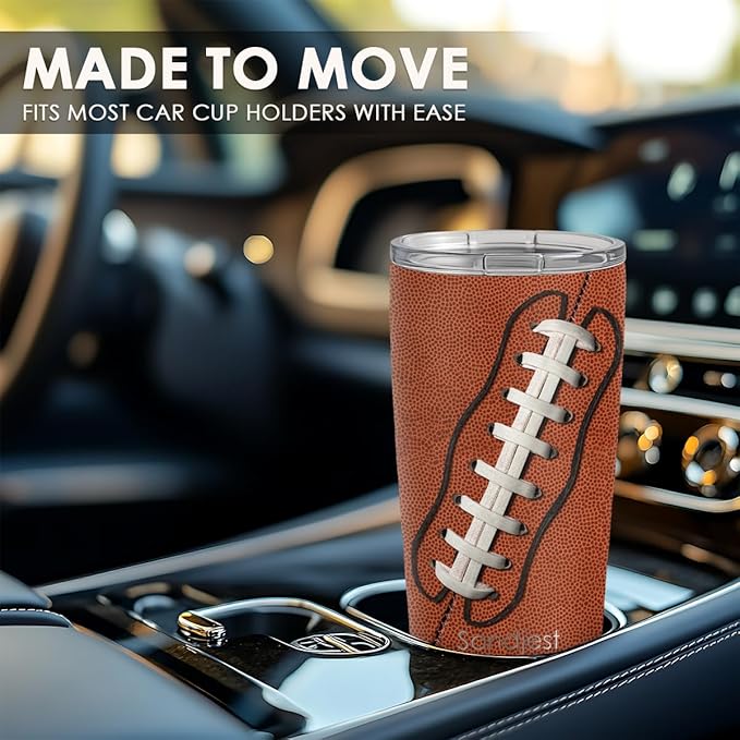 SANDJEST Football Tumbler 20oz Stainless Steel Insulated, Travel Coffee Cup, Sport Tumblers Gifts for Football Lovers, Men Women, Coach, Birthday, Christmas