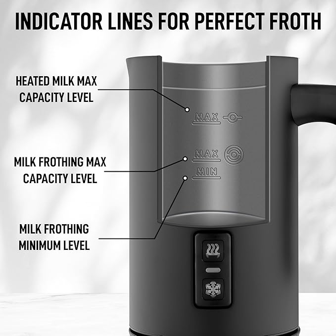 Zulay 4-in-1 Milk Frother & Steamer – Hot & Cold Foam Maker, Milk Warmer & Chocolate Stir – Automatic Temp Control, Nonstick Double-Wall Stainless Steel Jug, Auto Shut Off, 360° Base – Aero Black