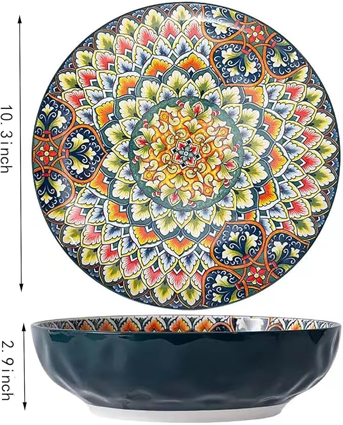OZY Large Serving Bowls,10 inch Ceramic Salad Bowls,Ideal Housewarming Gift,Vibrant Color Soup Bowls for Party,Pasta,Fruit,Dishwasher & Microwave Safe Soup Bowls (Green)