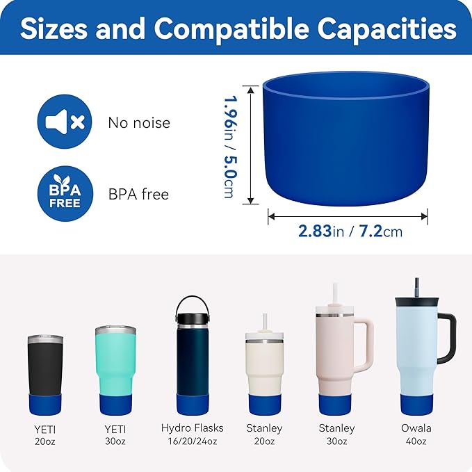 2 Pack Silicone Boot | Compatible with Hydro Flask, Owala, Yeti, Stanley & More | Fits 2.75-2.85" Bottom Bottles/Tumblers (12-40oz) | Anti-Slip | BPA-Free | Scratch & Noise Resistant