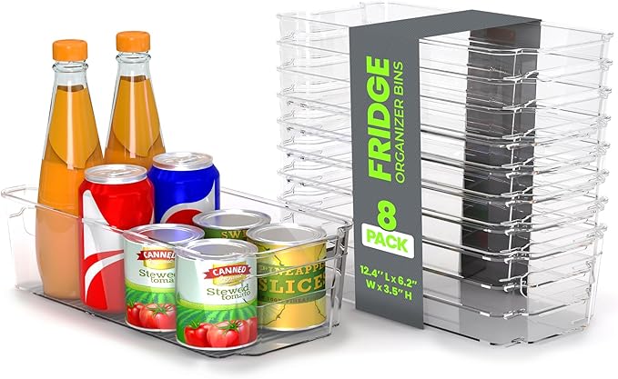 Utopia Home - Fridge & Refrigerator Organizer Bins (8 Pack), Clear Stackable Durable Plastic Storage Containers with Easy Grip Handles for Pantry, Kitchen Cabinets & Countertops