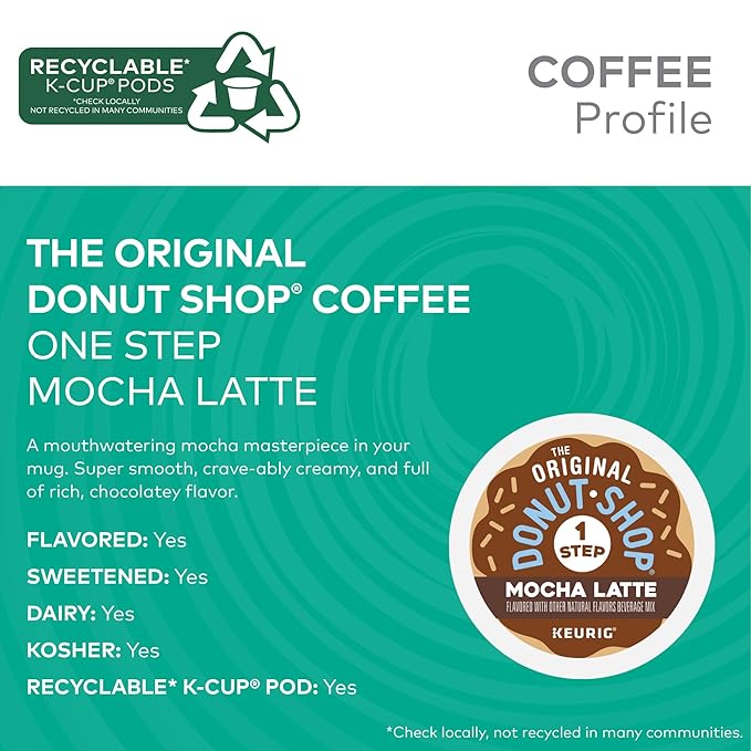 The Original Donut Shop Mocha One-Step Latte, Single Serve Coffee K-Cup Pod, Flavored Coffee, 60 Count (6 Packs of 10)