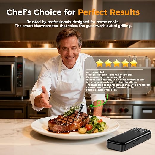 Smart Wireless Meat Thermometer,Digital Cooking Thermometer with Dual High-Accuracy Sensors,Ceramic Heat-Resistant Probe, Instant Read LCD & App Control for Kitchen,BBQ,Oven,Grill,Air Fryer