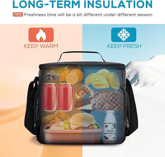 TOURIT Large Lunch Bag 14L Insulated Lunch Box Lunch Cooler for Men Women Work, Black