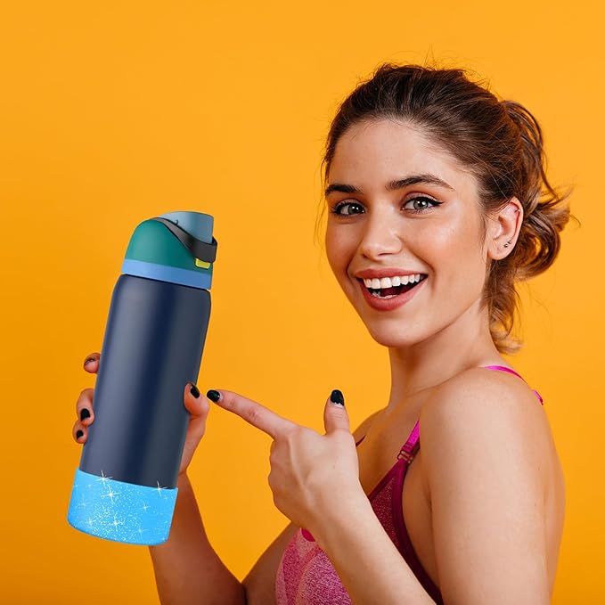 2PCS Glitter Silicone Boot for Owala Water Bottle, Anti-Slip Protective Sleeve for Owala Twist,FreeSip and Flip Stainless Steel Water Bottle, BPA-Free, Dishwasher Safe, Accessories