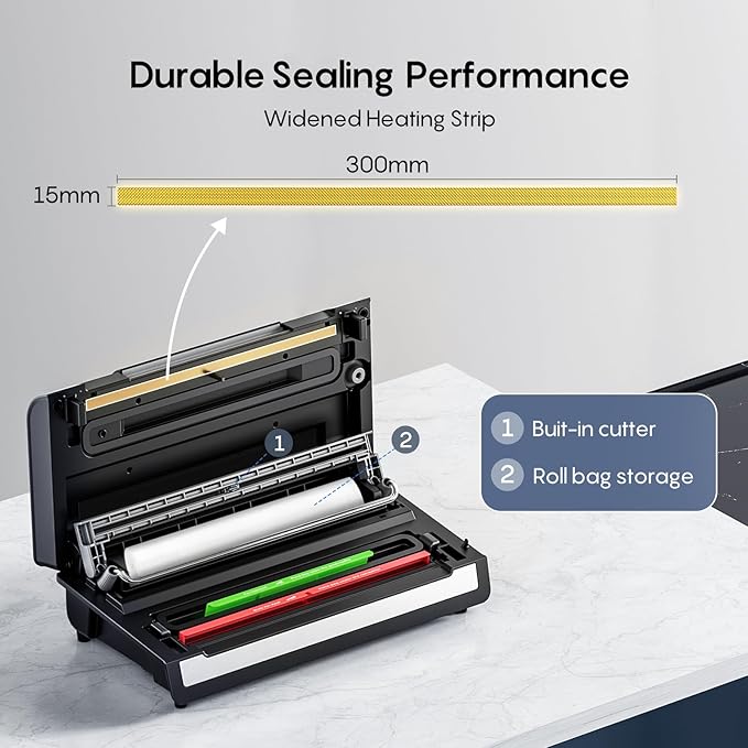FRESKO Automatic Vacuum Sealer, Powerful Food Vacuum Sealer Machine, Auto Dry-Wet Detection, Bag Cutter, 2 Rolls Bags, Effortless Operation, Starter Kit