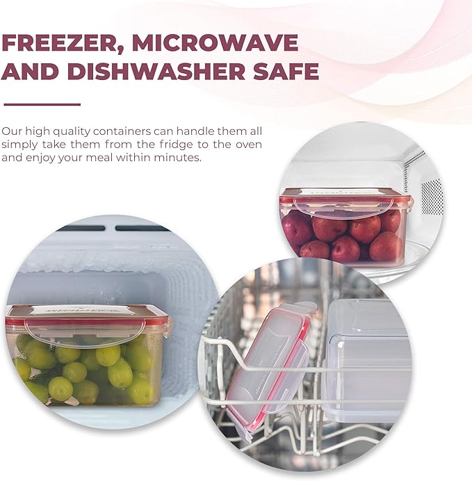 Food Storage Containers with Lids – 12 Pack Set (24 Pieces Total) -Reusable Plastic Containers – BPA-Free, Stackable, Microwave, Dishwasher, Freezer Safe – Airtight
