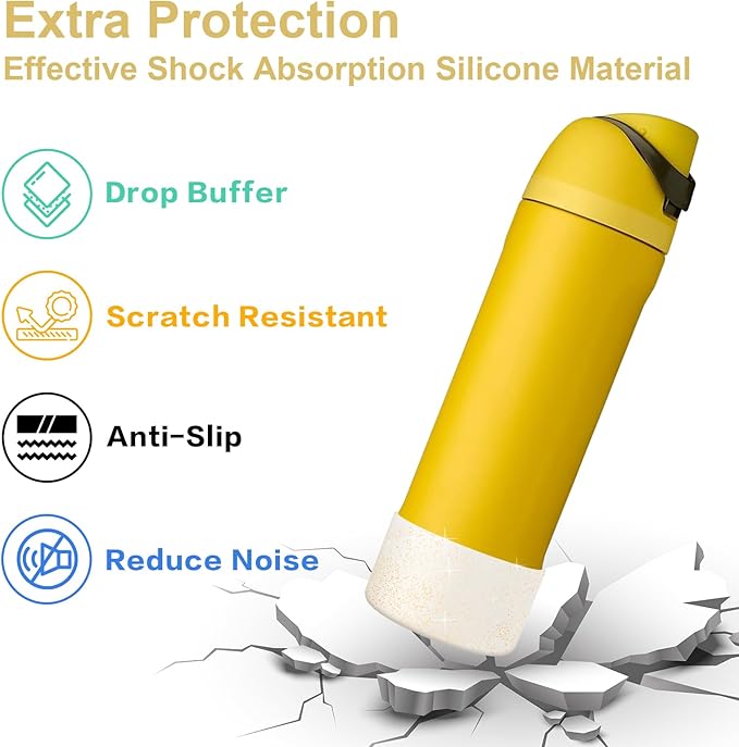 2PCS Silicone Water Bottle Boot for Owala 24oz, Protective Bottom Bumper Anti-Slip Sleeve for FreeSip, Twist, and Flip Stainless Steel Bottles, Dishwasher Safe and BPA Free(Shiny Gold)