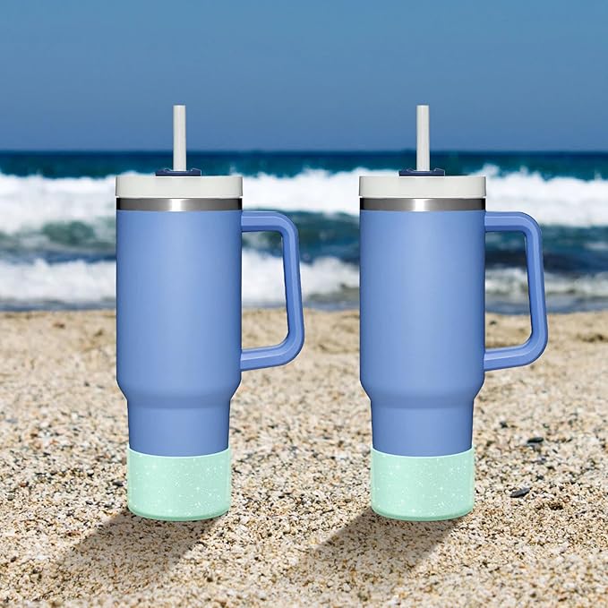 WUQID 2 Pack Bling Silicone Boot Compatible with Stanley Quencher Adventure 40oz & Stanley IceFlow 20oz 30oz, Reduces Dents Protective Silicone Water Bottle Bottom Cover Sleeve