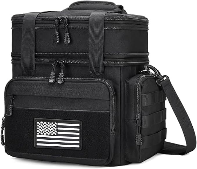 Tactical Lunch Box for Men, Insulated Lunch Bag Adult, Thermal Lunchbox Leakproof Waterproof Cooler Bag, Large Lunch Pail for Work Office Camping Travel (Black-Molle)