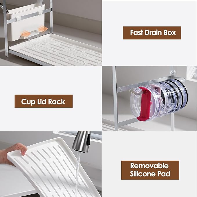 Housolution Water Bottle Organizer Drying Rack for 40 oz Tumbler with Handle, Multifunctional Cup Storage Holder Compatible with Stanley, Owala, Simple Modern and Other Brands, Silver(Patented)