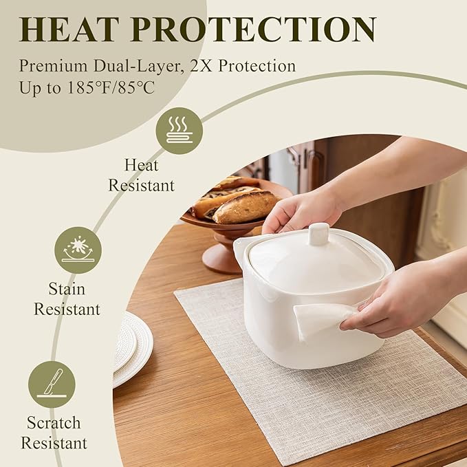 KXN Placemats Set of 4, Dual-Layer Thickened Faux Linen Table Mats, Heat Resistant & Wrinkle-Free, Machine Washable Cloth Place Mats for Kitchen Dining Indoor Outdoor (Cream Beige)
