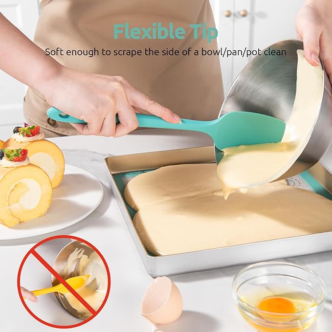 U-Taste Silicone Spoon Spatula Set, 600ºF High Heat Resistant Food Grade Flexible Rubber Scraper, Cooking Mixing Baking Kitchen Utensils Set of 3 (Aqua Sky)