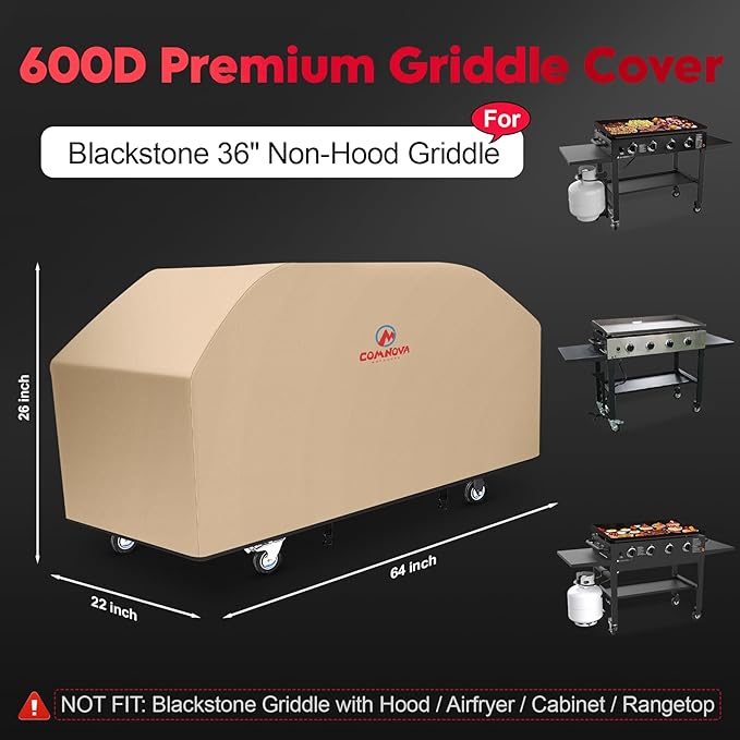 Comnova Griddle Cover for Blackstone 36 Inch Griddle Without Hood - 600D Flat Top Griddle Cover for Blackstone 36" Griddle Without Hood, Outdoor Cover Heavy Duty Waterproof for Blackstone 36" Griddle