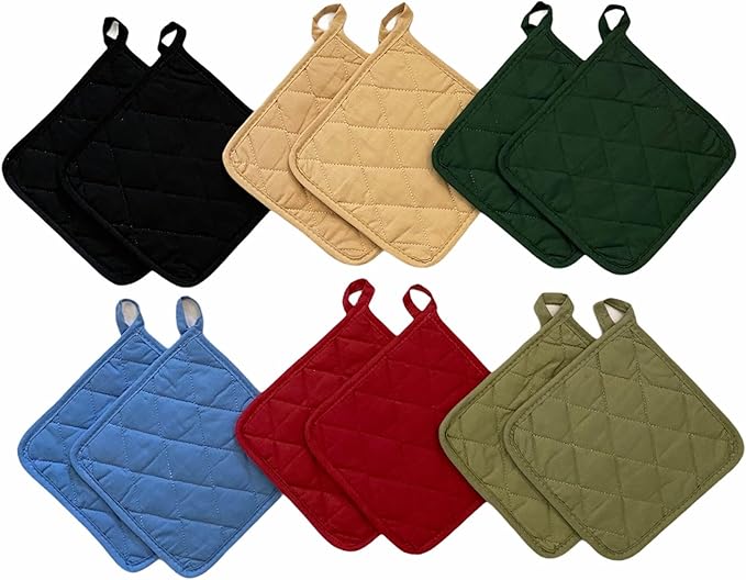 12 Pack Square Pot Holders 100% Cotton Heat Resistant Hotpads for Cooking Kitchen Potholder Set Trivet for Cooking Baking Camping House with Hanging Loops, Size: 8x8inch, Machine Washable