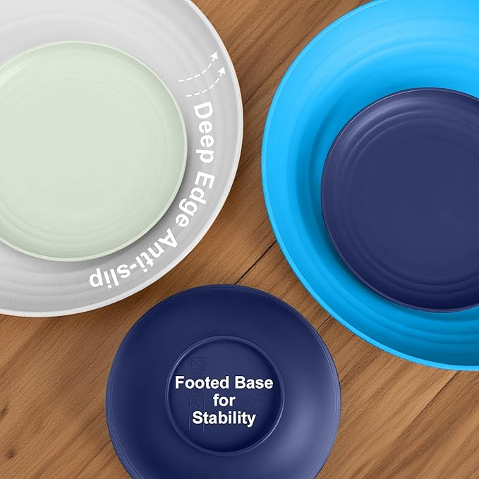 Wheat Straw Dishes Sets for 8, Reusable Plastic Dinnerware Sets 32-Piece, Plates Set, Bowls Set, Tumblers, Microwave Safe Plate and Bowl Set for Dinner,Kitchen, Camping - Island Series