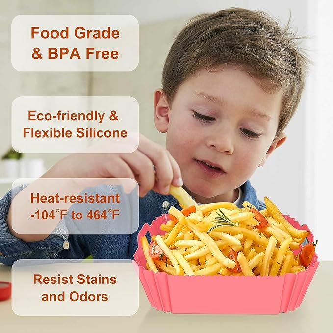 Large Silicone Air Fryer Liners Square 5-9 QT, 7.9 Inch Airfryer Liners Reusable Air Fryer Silicone Liners Pot Oven Liner Baking Tray, Air Fryer Basket Silicone Mat Bowl Air Fryer Accessories, 2 Pack