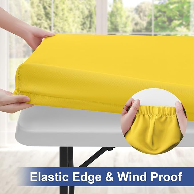 homing Rectangle Table Cloth Cover, Waterproof Polyester Elastic Fitted Tablecloth, Fits for 5 Foot Folding Tables, Washable Table Protector for Picnic, Camping, Outdoor (Yellow, 30" x 60")