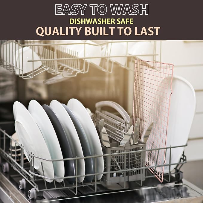 Briout Cooling Rack for Baking, 2-Pack 16x10 Inches Baking Rack, Thick Wire Cookie Rack for Cooking, Roasting, Grilling, Drying, Oven Safe, Fits Half Sheet Pan, Rose Gold