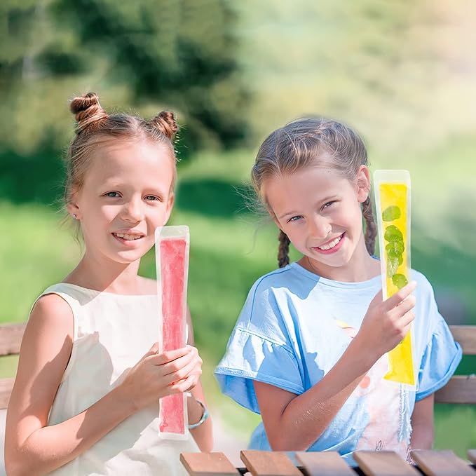 FEBSNOW 120 Disposable Ice Popsicle Mold Bags Freezer Tubes With Zip Seals For Healthy Snacks,Yogurt Sticks,Juice & Fruit Smoothies,Ice Candy Pops Comes With A Funnel (11"x2")