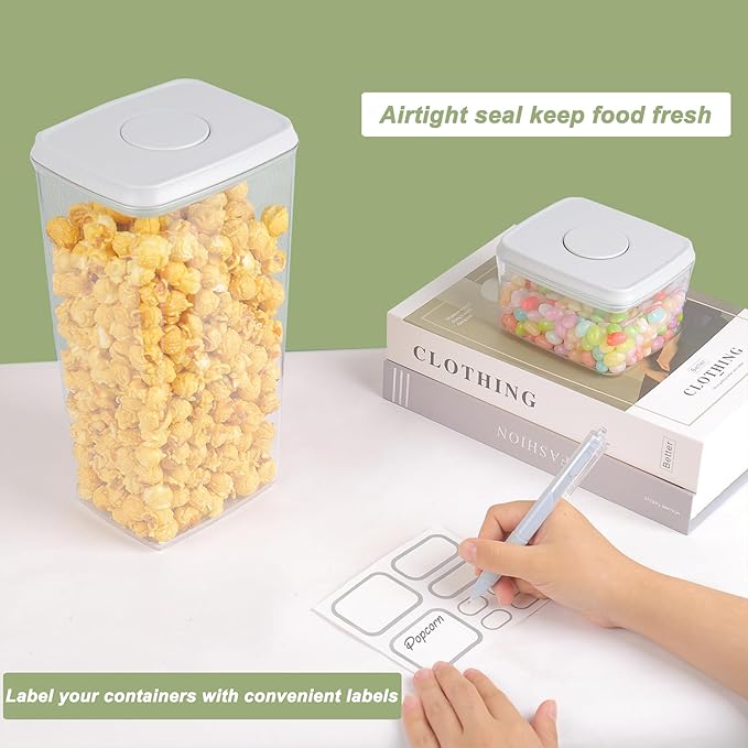 Airtight Food Storage Containers with Lids Pop Up Containers Pasta Organizer for Kitchen Pantry Cereal Snack Flour Sugar Coffee (3pc 1200ml / 1.26qt)