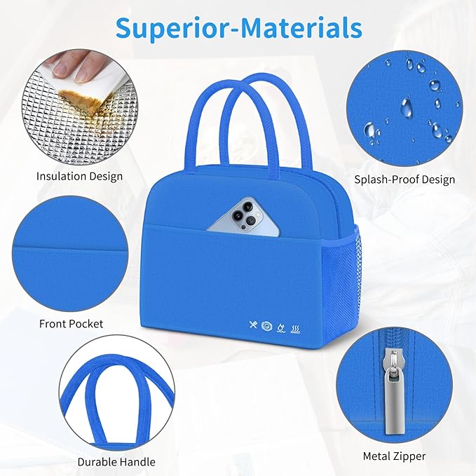 DALINDA Lunch Bag Lunch Box for Women Men Reusable Insulated Lunch Bags for Adults,Water-Resistant Cute Cooler Lunch Tote Bag, Large Capacity for Work Travel Picnic, jewel blue