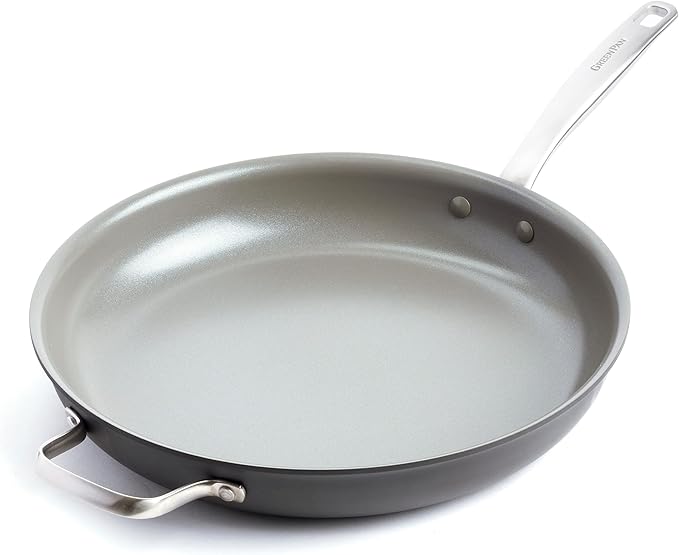 GreenPan Chatham Hard Anodized Healthy Ceramic Nonstick, 13" Frying Pan Skillet with Helper Handle, PFAS-Free, Dishwasher Safe, Oven Safe, Gray