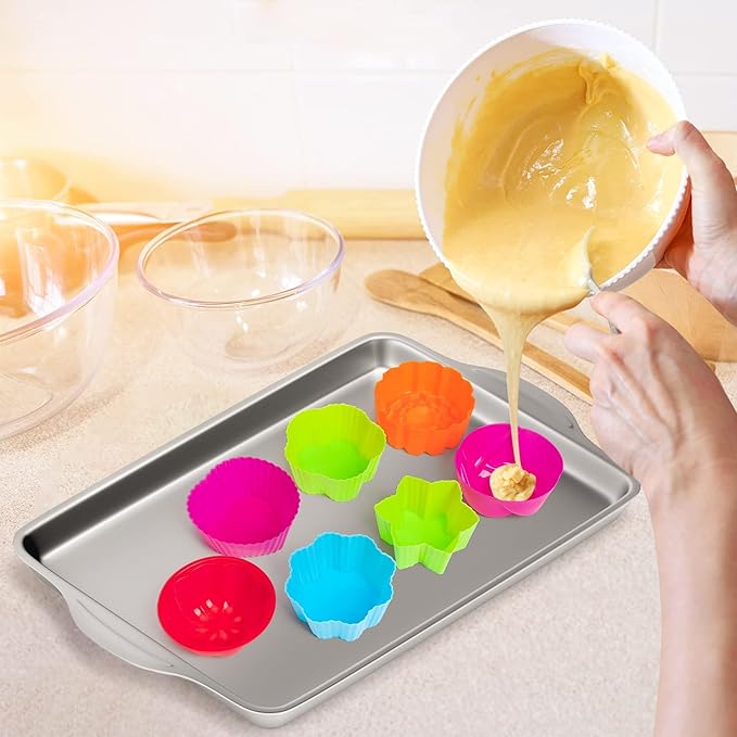 R HORSE 42 Pack Silicone Cupcake Molds - 2 Inch Mini Size Multi Flower-Shaped Baking Cups Non-Stick Donut Wrapper Mold Wrappers Holders Muffin Liners Washable for Pan Oven Microwave Dishwasher
