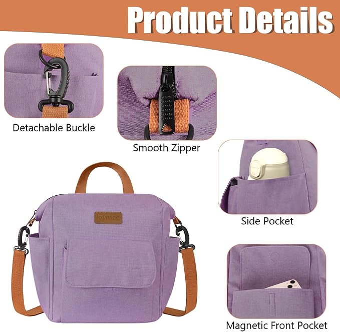 Joymee Lunch Bag Women Insulated Lunch Box Reusable Leakproof Large Spacious Cooler Tote for Women Men Adult with Bottle Holder and Side Pockets for Work Office Travel Picnic -08 Purple