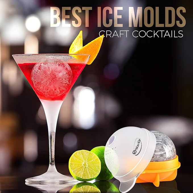 Large Round Ice Cube Mold - Shefio Ice Ball Mold - Set Of 4 Multicolor 2.5 Inch Tight Sealing, Leak Proof Silicone - For Cocktails & Spirits - Ice Ball Mold