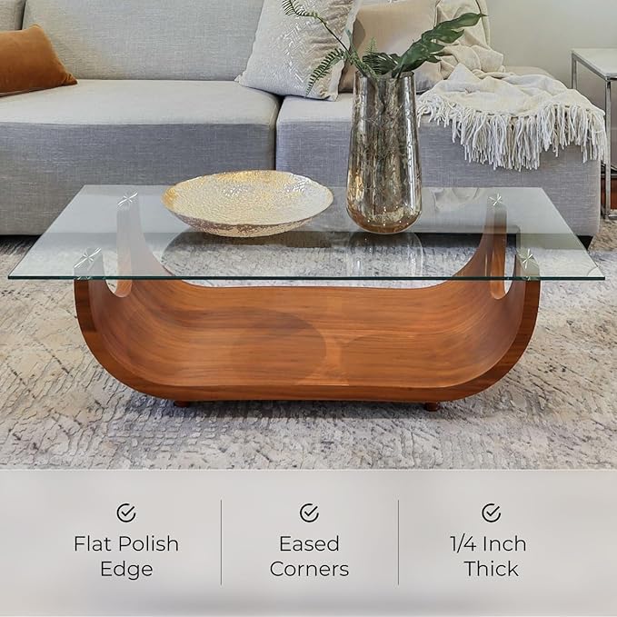 Fab Glass and Mirror Tempered Glass Table Top 36x72 Inch Rectangle 1/4" Thick Clear Furniture Protector with Flat Polish Edge Eased Corners for Coffee Dining Tables Desks