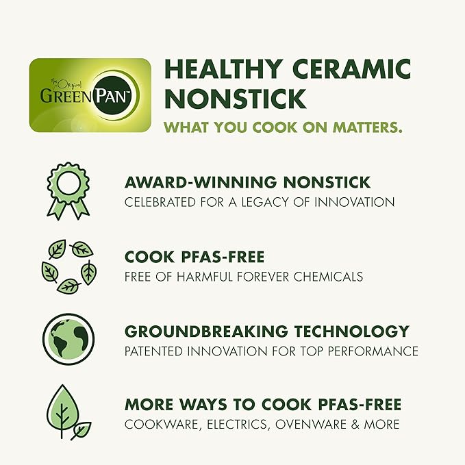 GreenPan Chatham Prime Midnight 8" and 10" Frying Pan Set, Hard Anodized Ceramic Nonstick, PFAS-Free, Dishwasher Safe, Oven Safe, Healthy Cooking Skillet for Eggs and Omelets, Black