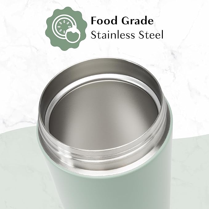 Goodful Stainless Steel Food Jar, Double Wall Vacuum Sealed Insulated Food Storage Container with Carry Handle Lid, 16-Ounce, Sage