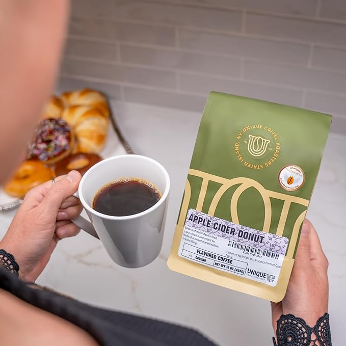 Cinnamon 'Apple Cider Donut' Flavored Ground Coffee, 1 LB (16 oz) Bag, Medium Roast, 100% Arabica Premium Quality