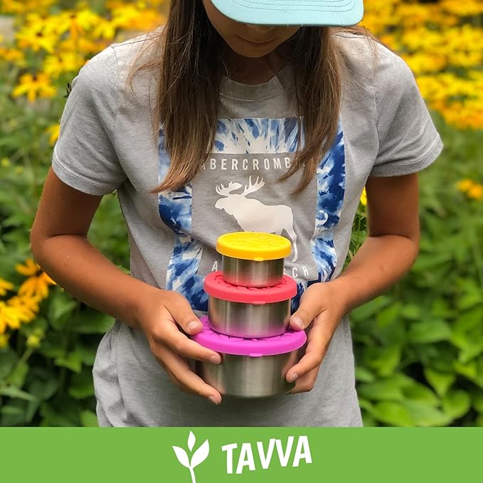 TAVVA Stainless Steel Snack Containers for Kids [12oz/ 7oz/ 3oz] - Leakproof with Silicone Lids - Lunch Box for Kids - Metal Lunchbox for School, Office, Home Food Storage - Dishwasher & Freezer Safe